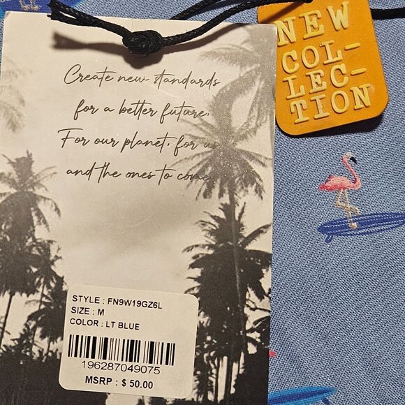 Mens Short Sleeve Button-Up Shirt W/ Flamingo Surfboard Print Eco-Friendly By Fr - Picture 5 of 12